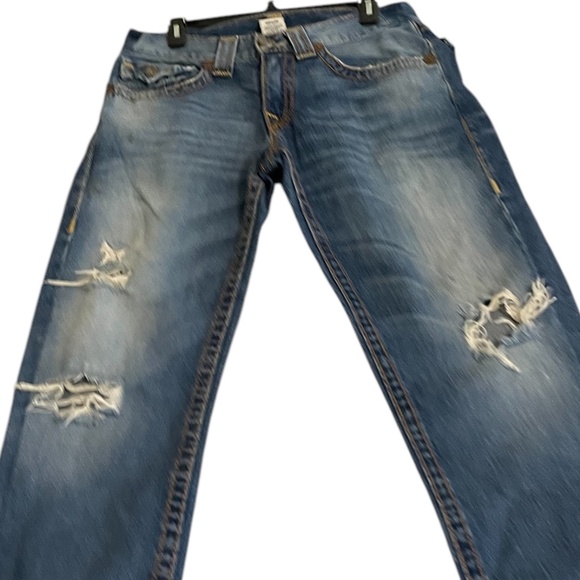 Vintage True Religion Rope Stitching Distressed Men's Jeans Flap Pocket, 32x30 - Picture 4 of 12